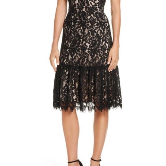 New With Tags - Eliza J Black Lace A-Line Dress with Puff Sleeves - Picture 5 of 11